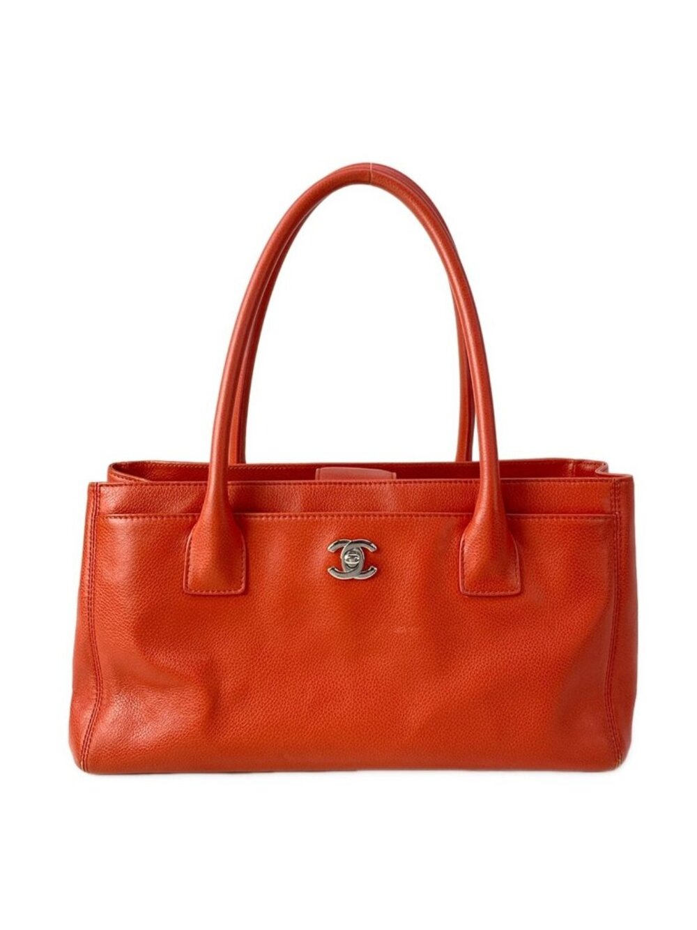 Chanel Tote Bag Executive Line Orange Silver Leather